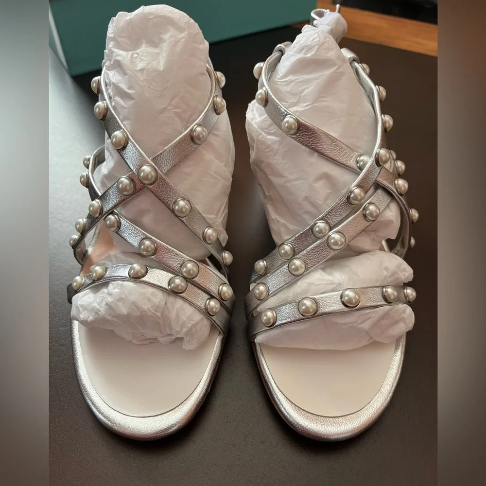 Kate Spade “Wynne” Silver Block Sandals